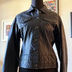 Replay Navy Leather Jean Jacket - Size M